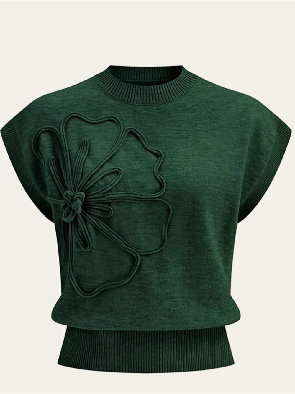 CoMMENSE Flower Applique Knit Top – Dark Green – Size L